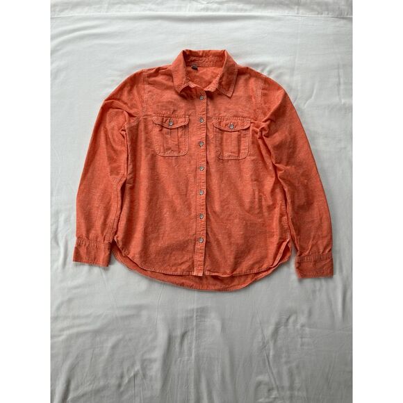 Women's Long Sleeve Button Down 100% Cotton Peachy/Orange Shirt, Size Medium - Picture 1 of 8